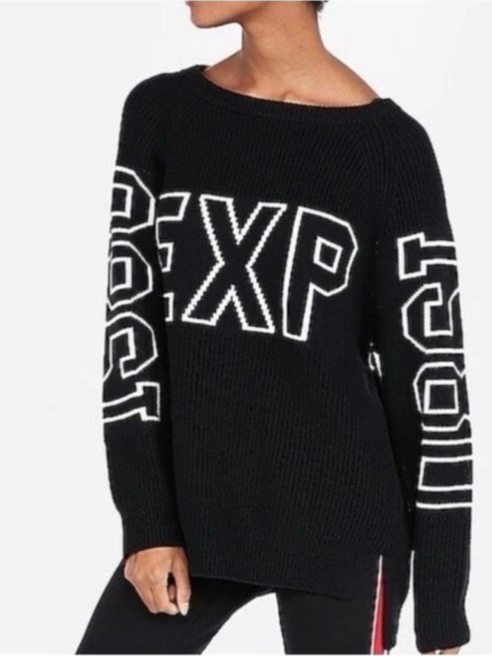 Express Women’s Black Crewneck Ribbed Sweater